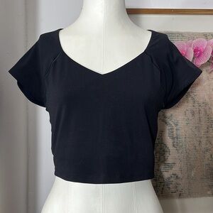 Aerie Black Fitted Crop Blouse